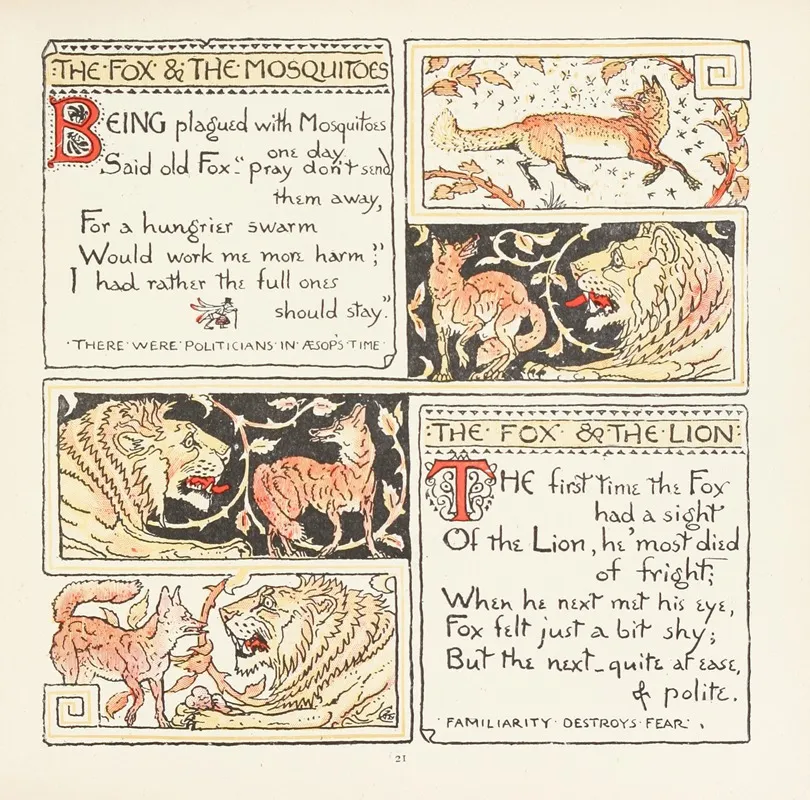 The Fox And The Mosquitoes The Fox And The Lion Wall Art by Walter Crane - High-Resolution Digital Print