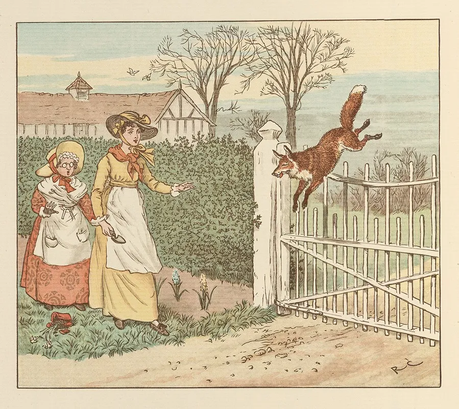 The Fox Jumps Over The Parsons Gate Pl 3 Wall Art by Randolph Caldecott - High-Resolution Digital Print
