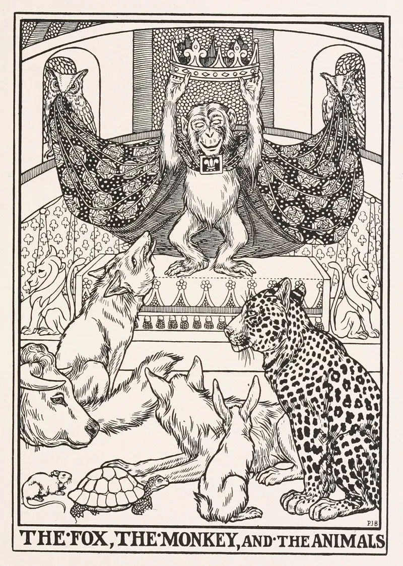 The Fox The Monkey And The Animals Wall Art by Percy J. Billinghurst - High-Resolution Digital Print