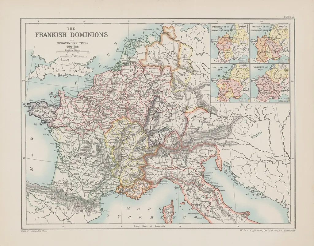 The Frankish Dominions In Merovingian Times 485 Wall Art by Reginald Lane Poole - High-Resolution Digital Print