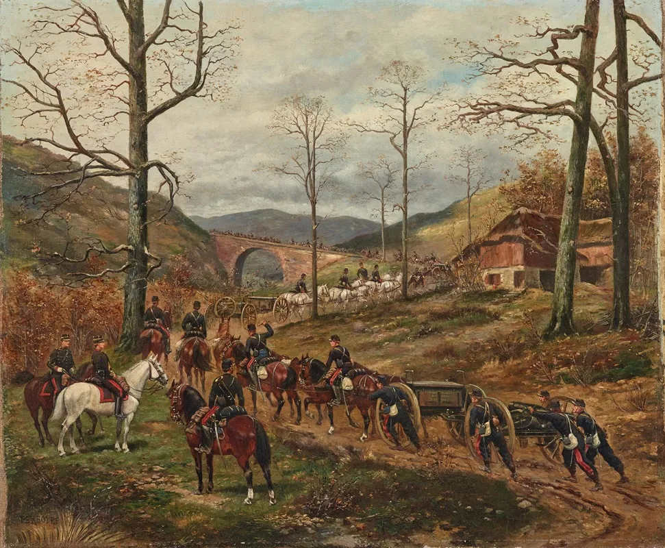 The French 90th Horse Artillery Advancing On Rezonville Wall Art by Paul Emile Léon Perboyre - High-Resolution Digital Print