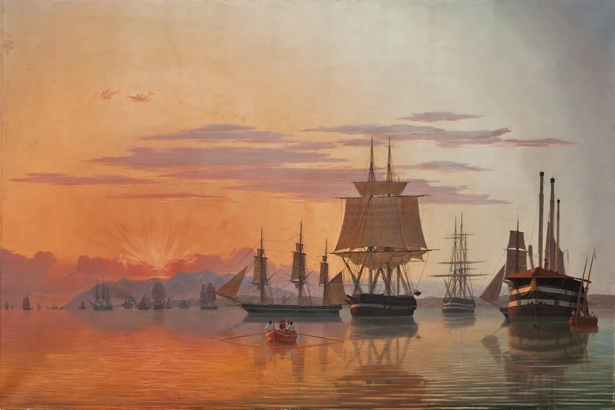 The Frigate Thetis And The Corvette Flora On The River Tagus Wall Art by Carl Dahl - High-Resolution Digital Print