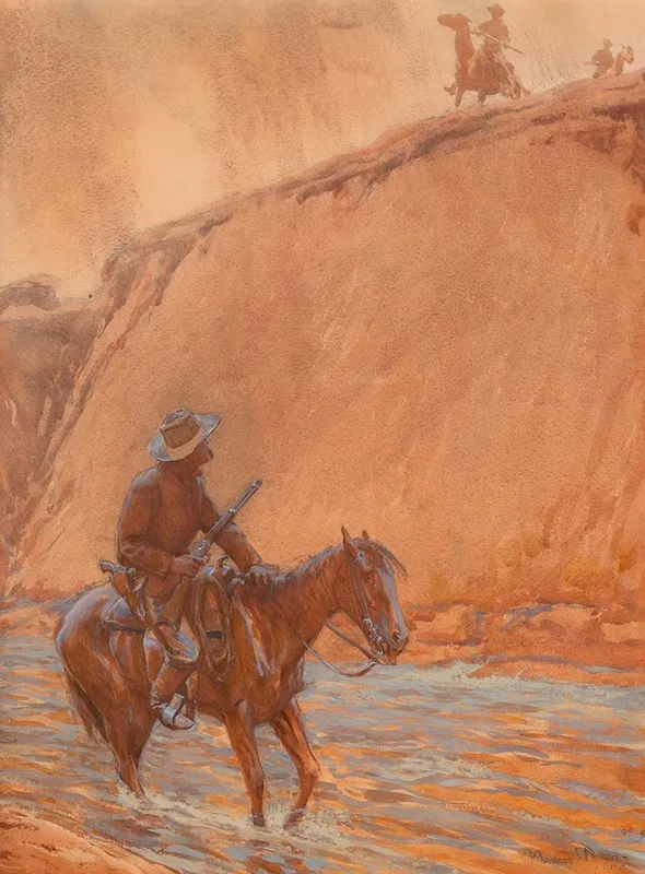 The Fugitives Horse Plunged Into The Deep Water Wall Art by Maynard Dixon - High-Resolution Digital Print