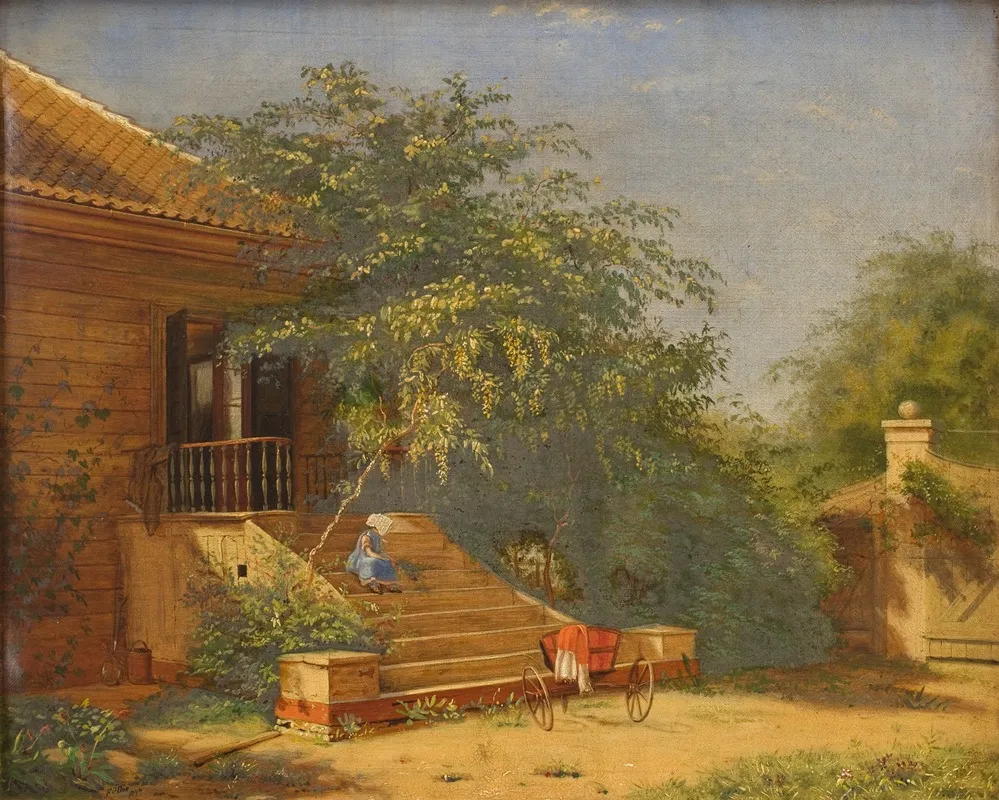 The Garden Steps Leading To The Painter Christen Kobkes Studio At Blegdammen Copenhagen Wall Art by Frants Diderik Bøe - High-Resolution Digital Print