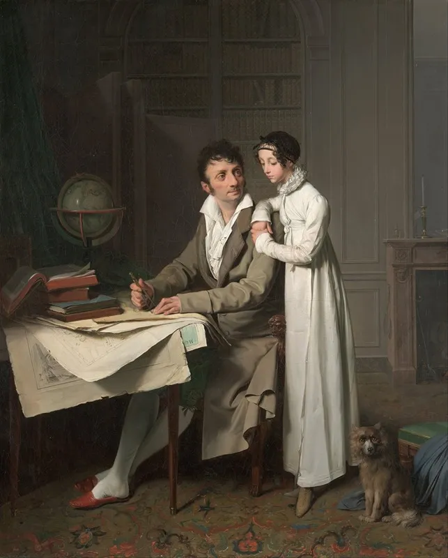 The Geography Lesson Portrait Of Monsieur Gaudry And His Daughter Wall Art by Louis-Léopold Boilly - High-Resolution Digital Print