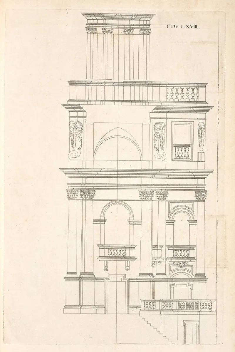 The Geometrical Elevation Of The Foregoing Plan And Second Preparation To The Seventy First Figure Wall Art by Andrea Pozzo - High-Resolution Digital Print