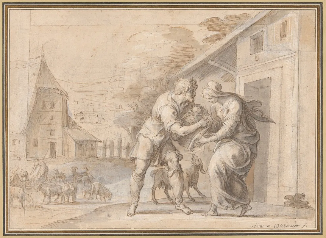 The Goatherd Lamon Handing The Infant Daphnis To His Wife Myrtele Wall Art by Ambroise Dubois - High-Resolution Digital Print