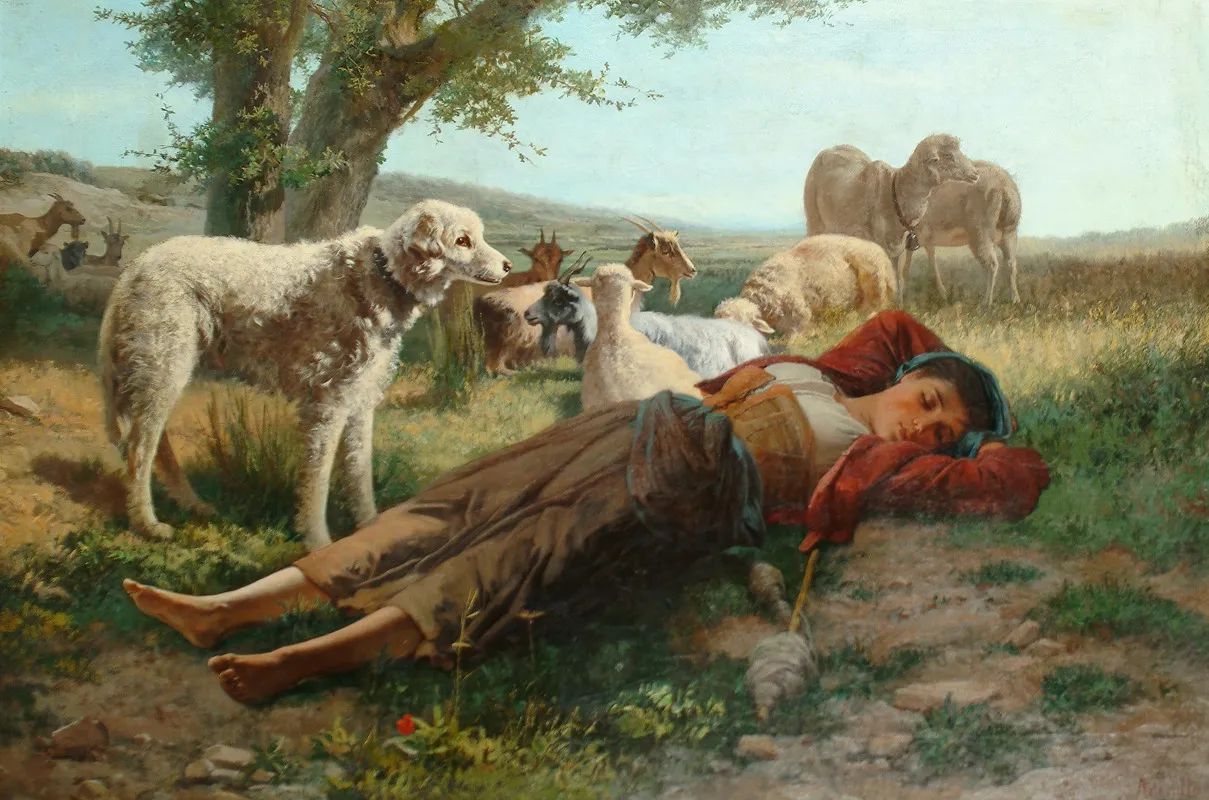 The Goatherders Siesta Wall Art by Carlo Ademollo - High-Resolution Digital Print