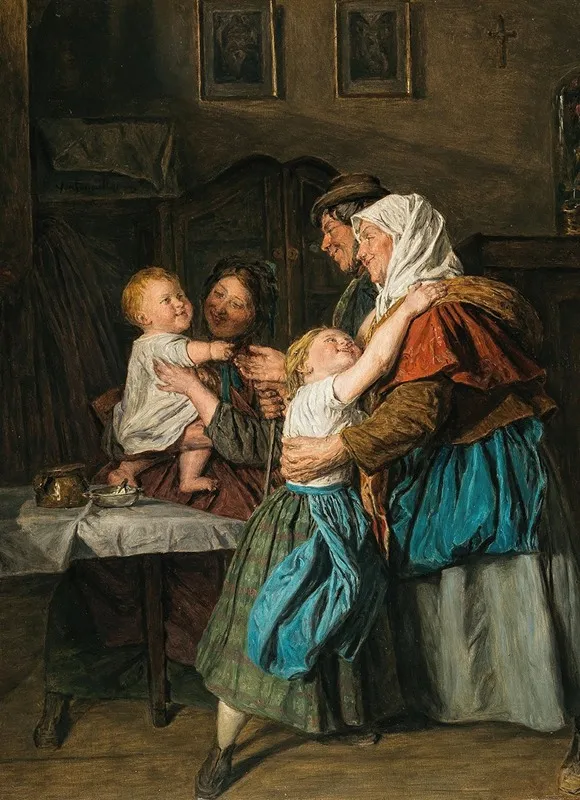 The Grandparents Visit Wall Art by Ferdinand Georg Waldmüller - High-Resolution Digital Print