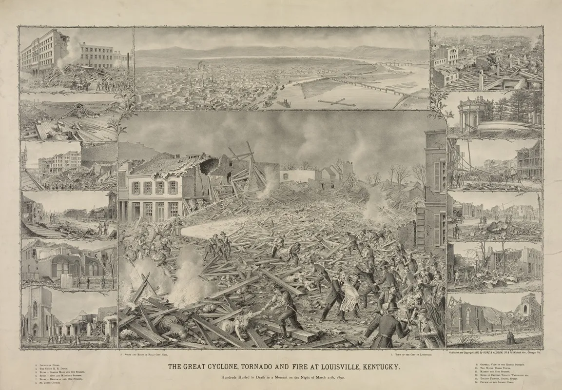 The Great Cyclone Tornado And Fire At Louisville Kentucky Wall Art by Kurz & Allison - High-Resolution Digital Print