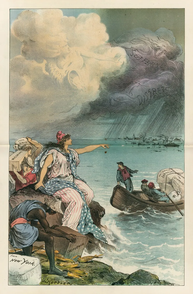 The Great Floods Of 1883 Germanys Need And Americas Aid Wall Art by Joseph Ferdinand Keppler - High-Resolution Digital Print