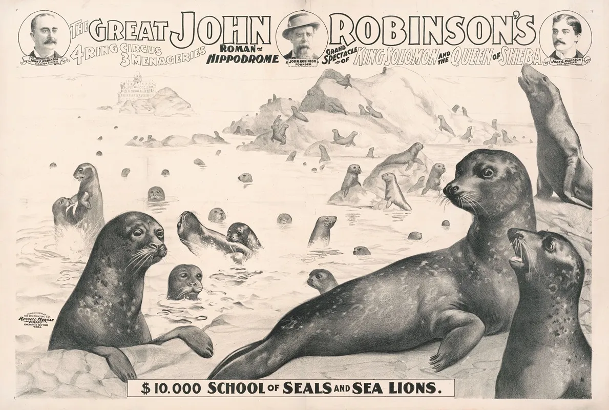 The Great John Robinsons 4 Ring Circus 10000 School Of Seals And Sea Lions Wall Art by Russell, Morgan & Co. - High-Resolution Digital Print
