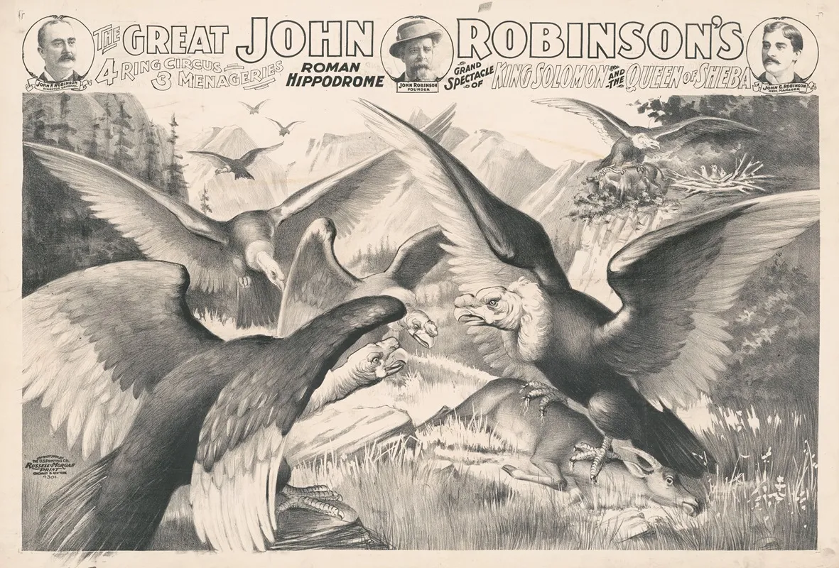 The Great John Robinsons 4 Ring Circus 3 Menageries Roman Hippodrome King Solomon The Queen Of Sheba Wall Art by Russell, Morgan & Co. - High-Resolution Digital Print