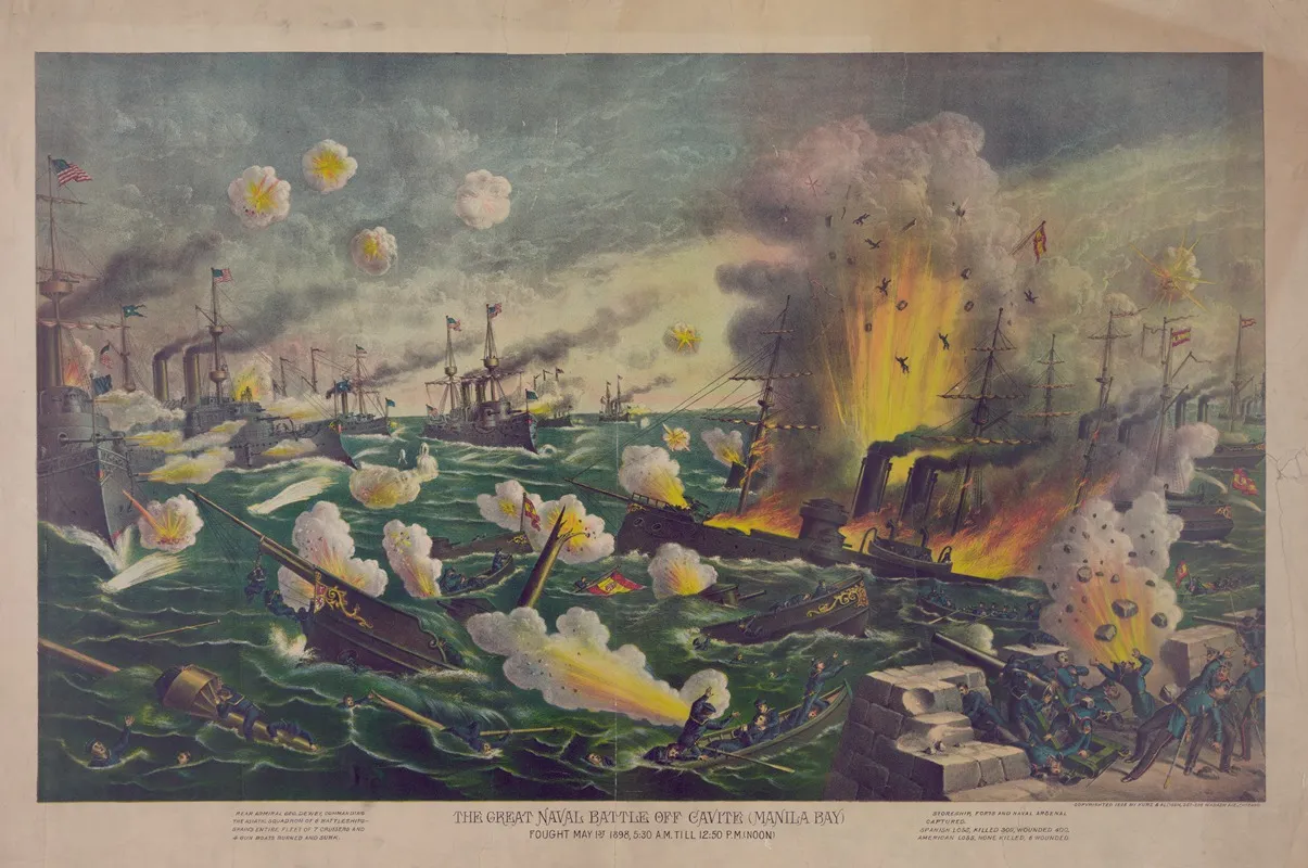The Great Naval Battle Off Cavite Manila Bay Fought May 1st 1898 530 A M Till 1250 P M Noon Wall Art by Kurz & Allison - High-Resolution Digital Print