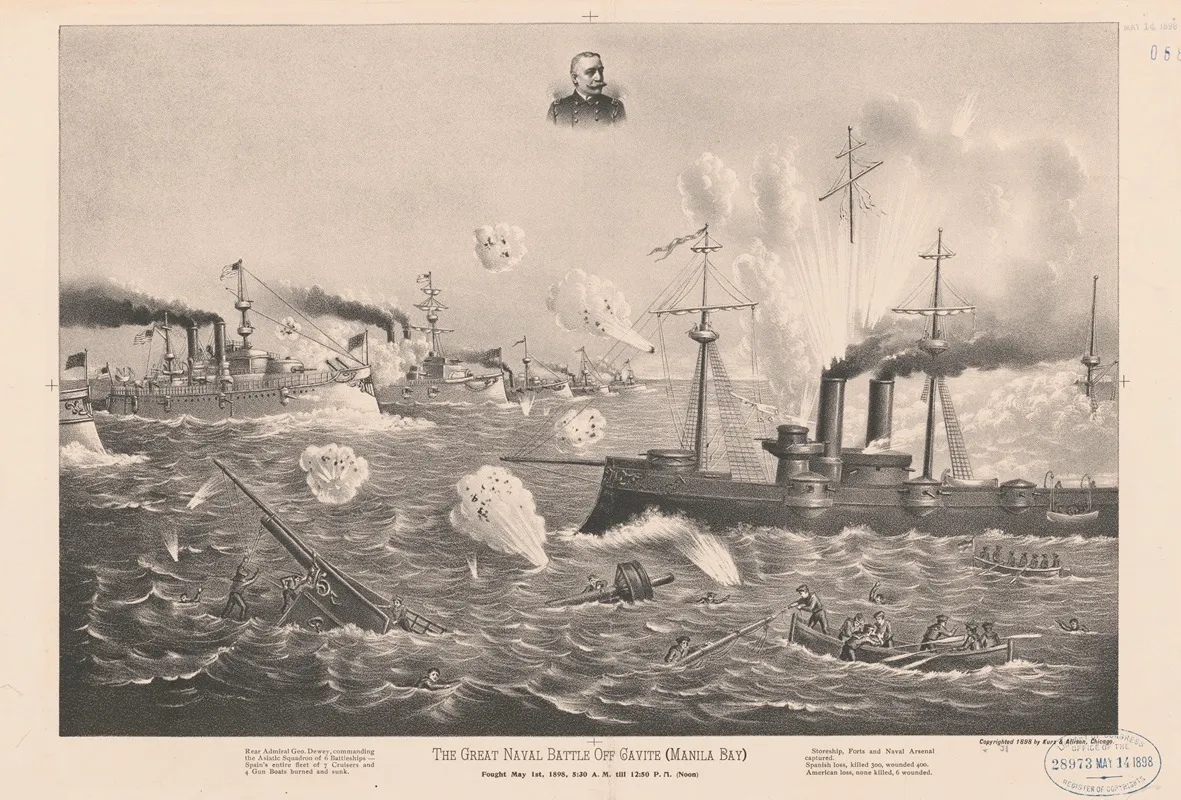 The Great Naval Battle Off Gavite Manila Fought May 1st 1898 530 A M Till 1250 P M Noon Wall Art by Kurz & Allison - High-Resolution Digital Print