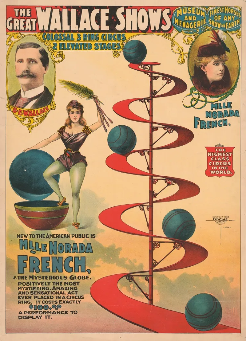 The Great Wallace Shows Colossal 3 Ring Circus 2 Elevated Stages 3 Wall Art by Courier Litho. Co. - High-Resolution Digital Print