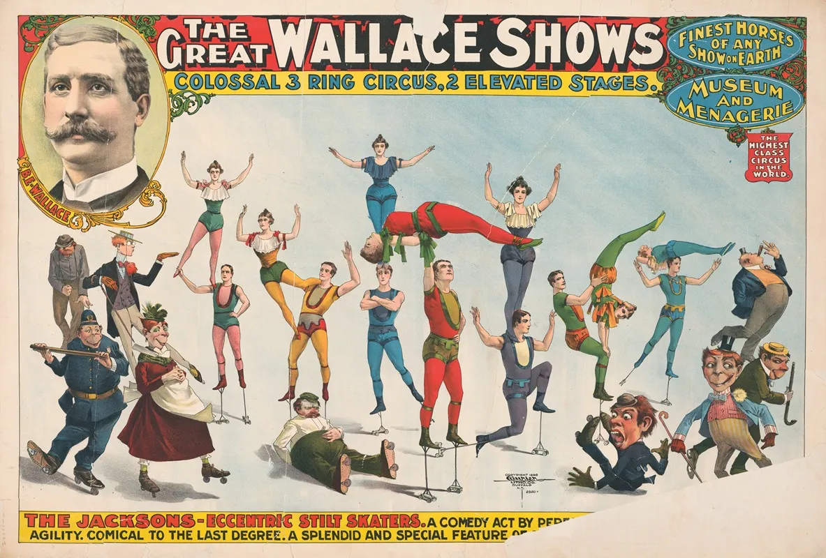 The Great Wallace Shows The Jacksons Eccentric Stilt Skaters Wall Art by Courier Litho. Co. - High-Resolution Digital Print