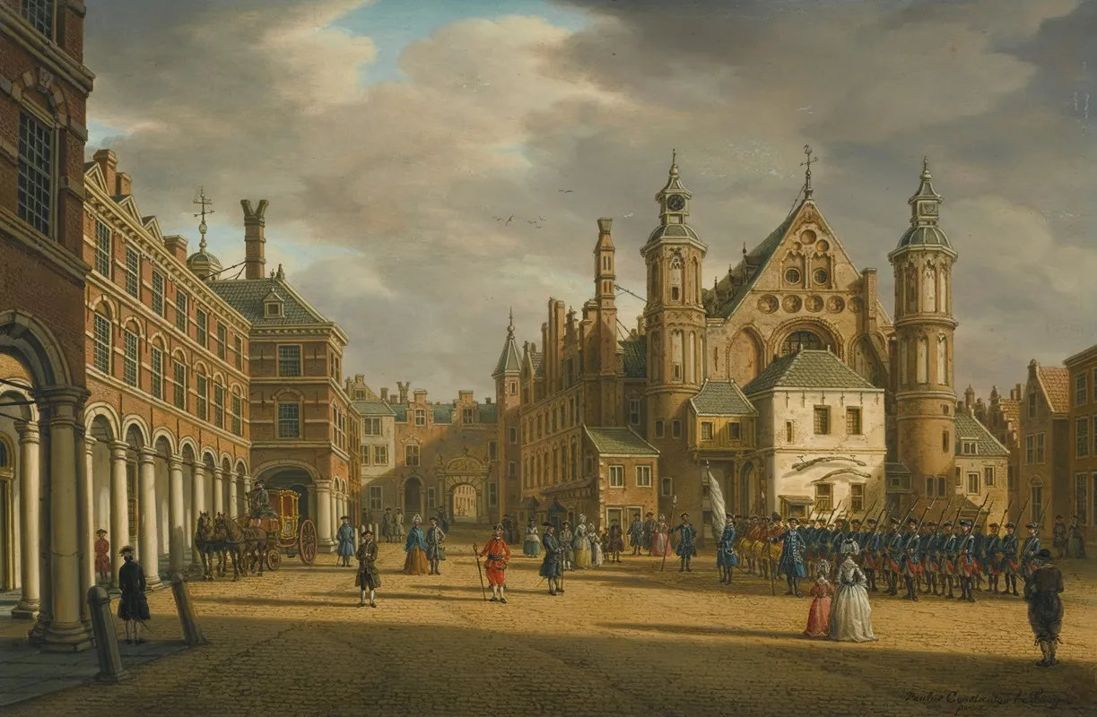 The Hague A View Of The Binnenhof Looking North With The Ridderzaal Wall Art by Paulus Constantijn la Fargue - High-Resolution Digital Print