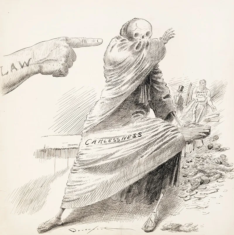 The Hand Of The Law Points At A Skeleton Wearing A Robe Labeled Carelessness
