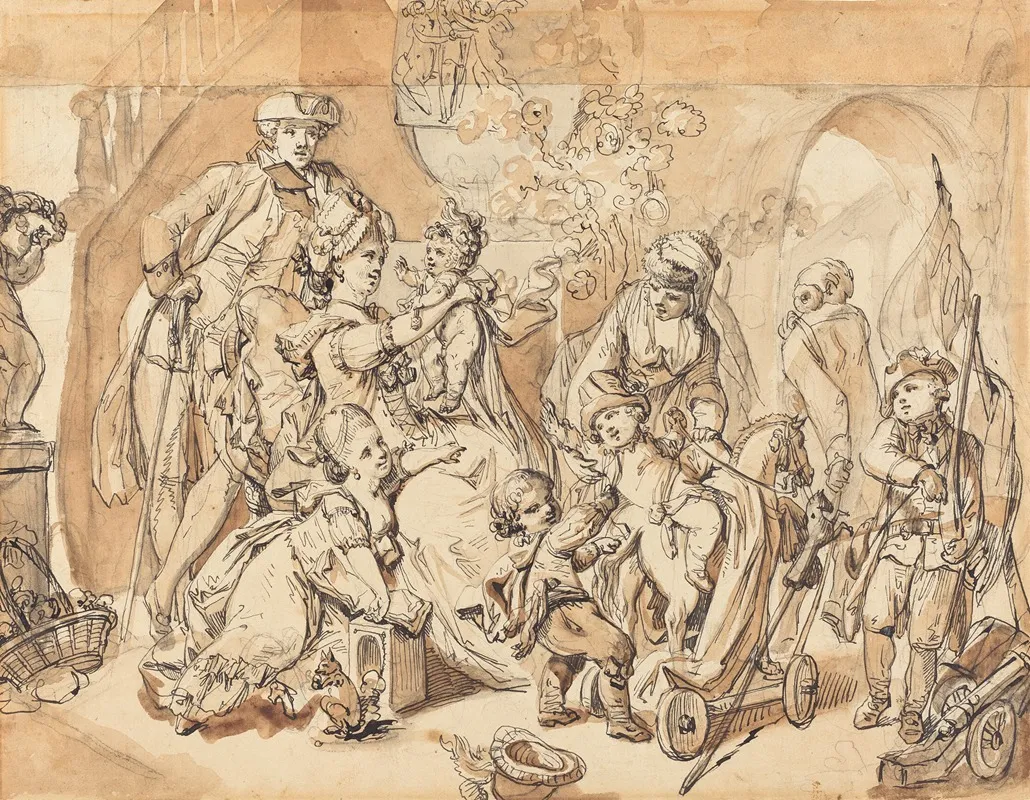The Happy Family With Children Playing Wall Art by Johann Eleazar Schenau - High-Resolution Digital Print