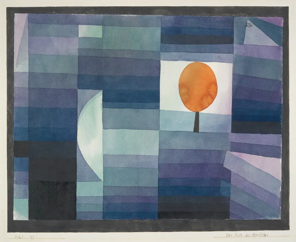 The Harbinger Of Autumn Green And Violet Gradation With Orange Accent Wall Art by Paul Klee - High-Resolution Digital Print