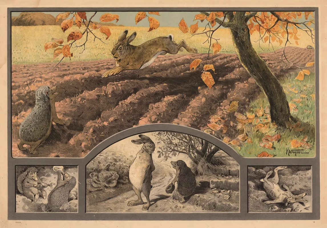 The Hare And The Hedgehog Wall Art by K. Wagner - High-Resolution Digital Print