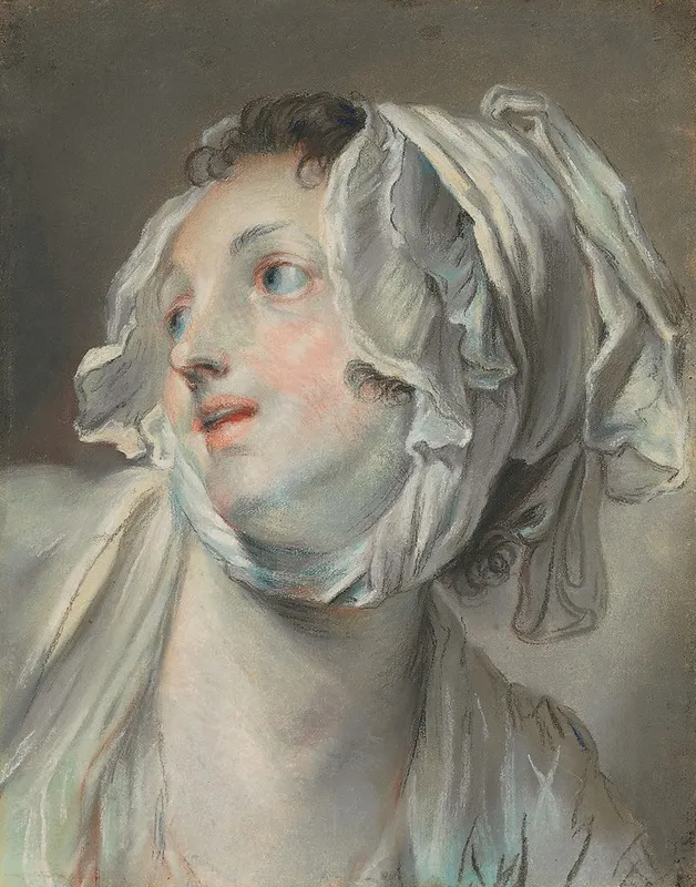 The Head Of A Young Woman Wearing A Bonnet And Facing Left Wall Art by Jean-Baptiste Greuze - High-Resolution Digital Print
