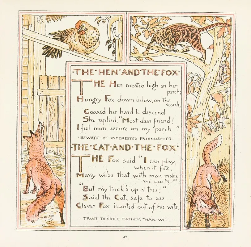 The Hen And The Fox The Cat And The Fox Wall Art by Walter Crane - High-Resolution Digital Print