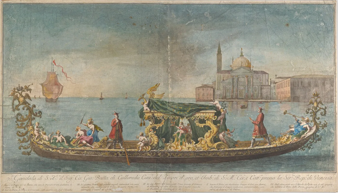 The Highly Ornamented Second Gondola Of Ambassador Giovanni Battista Colloreado Entering Venice