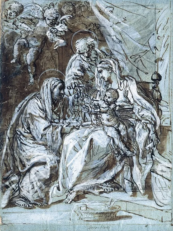 The Holy Family And Saint Ann Reading A Psalm Wall Art by Niccolò Berrettoni - High-Resolution Digital Print