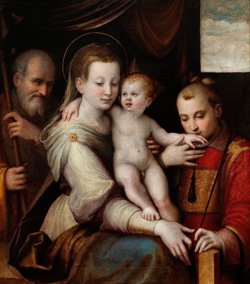 The Holy Family And St Stephen Wall Art by Luca Longhi - High-Resolution Digital Print