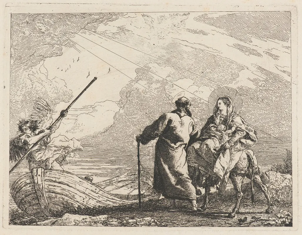 The Holy Family At The Bank Of The River Wall Art by Giovanni Domenico Tiepolo - High-Resolution Digital Print