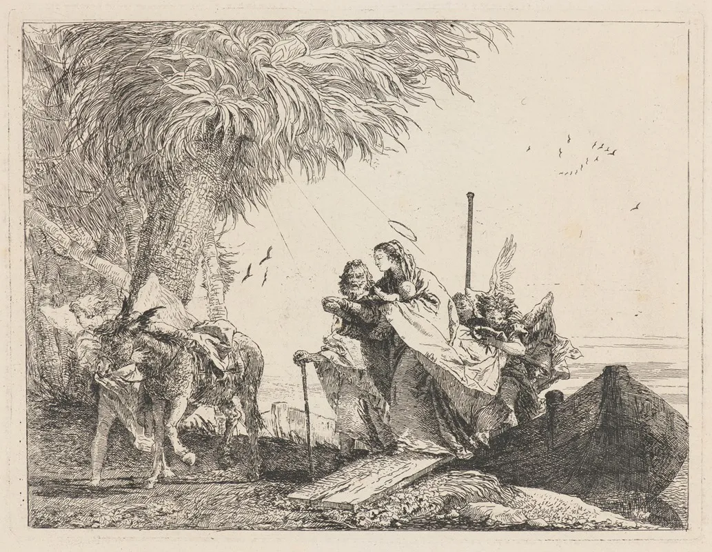 The Holy Family Disembarking Wall Art by Giovanni Domenico Tiepolo - High-Resolution Digital Print