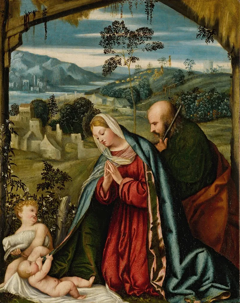 The Holy Family In A Landscape Wall Art by Moretto Da Brescia - High-Resolution Digital Print