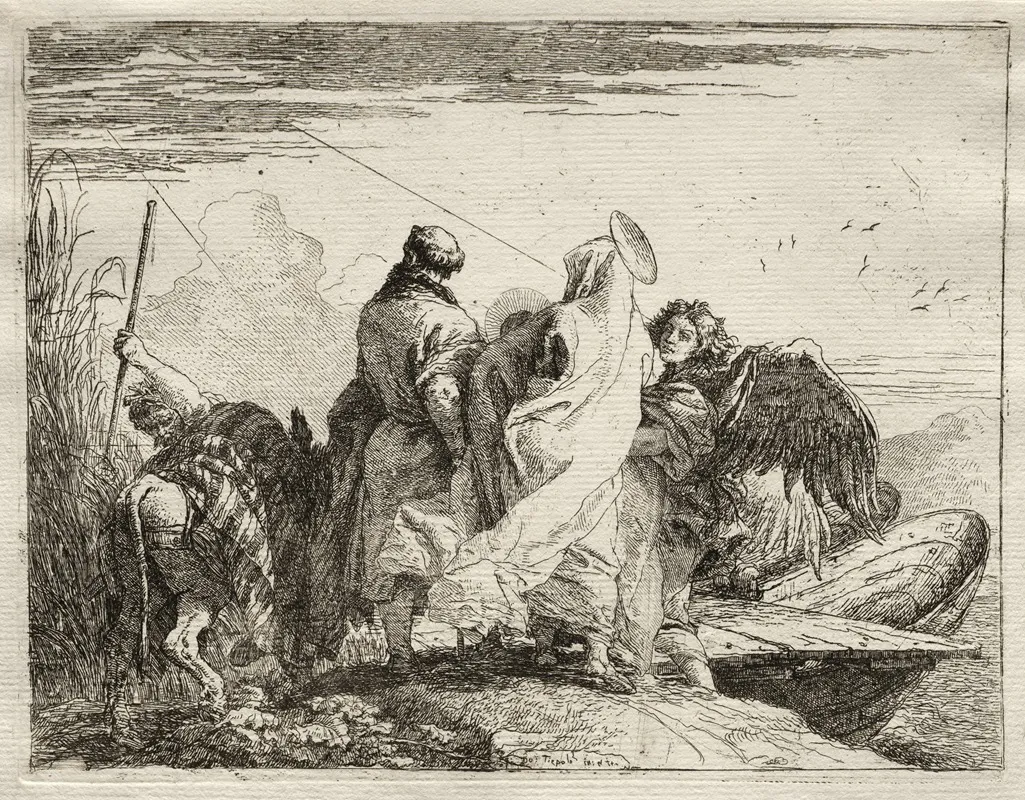 The Holy Family Leaving The Shore Wall Art by Giovanni Domenico Tiepolo - High-Resolution Digital Print