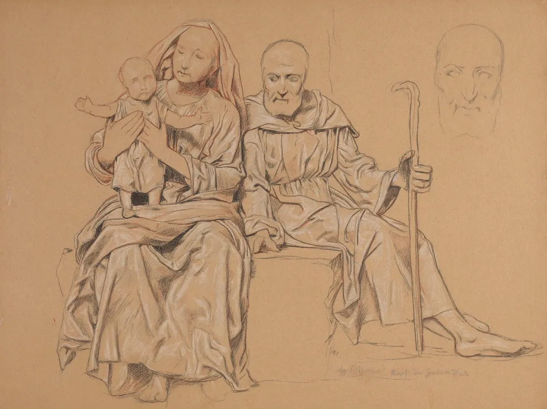 The Holy Family On The Right Redrawn Head Of St Joseph Wall Art by Hans Thoma - High-Resolution Digital Print