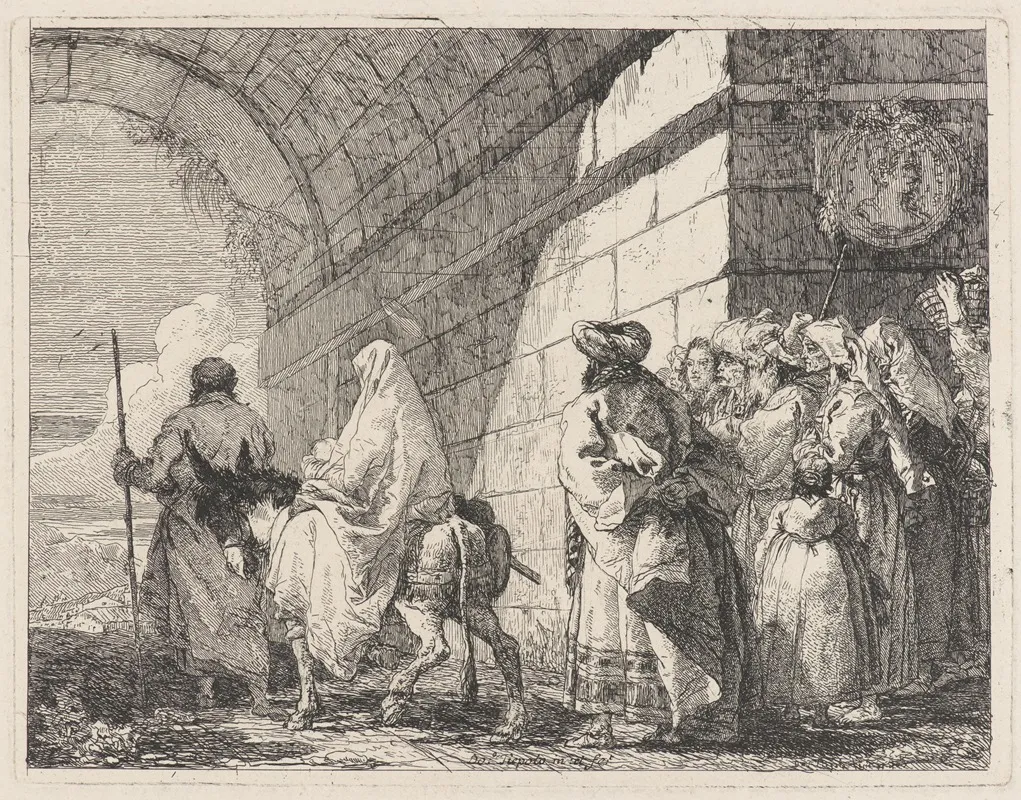 The Holy Family Passes Under A City Arch Wall Art by Giovanni Domenico Tiepolo - High-Resolution Digital Print