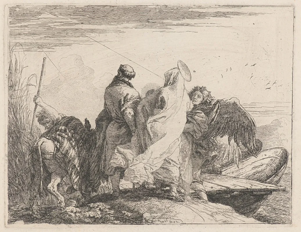 The Holy Family Preparing To Embark Wall Art by Giovanni Domenico Tiepolo - High-Resolution Digital Print