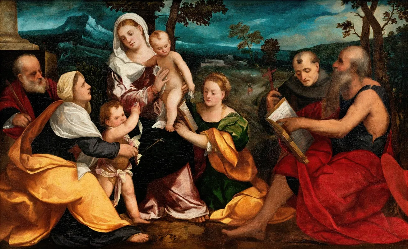 The Holy Family Surrounded By Saints Wall Art by Bonifacio Veronese - High-Resolution Digital Print