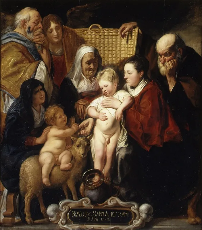 The Holy Family With Saint Anne And The Young Baptist And His Parents Wall Art by Jacob Jordaens - High-Resolution Digital Print
