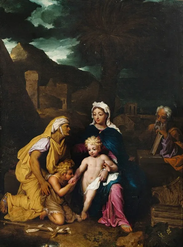 The Holy Family With Saint Elisabeth And The Infant John The Baptist Wall Art by Noël Nicolas Coypel - High-Resolution Digital Print