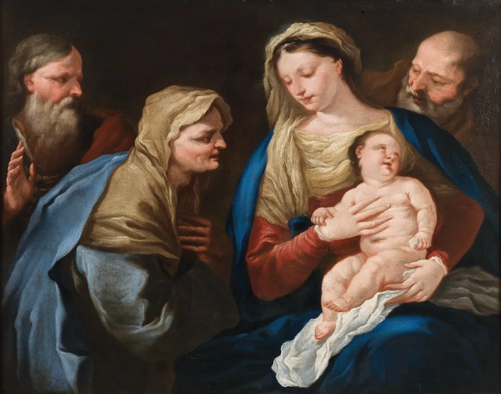 The Holy Family With Saint Joachim And Saint Anne Wall Art by Neapolitan School - High-Resolution Digital Print