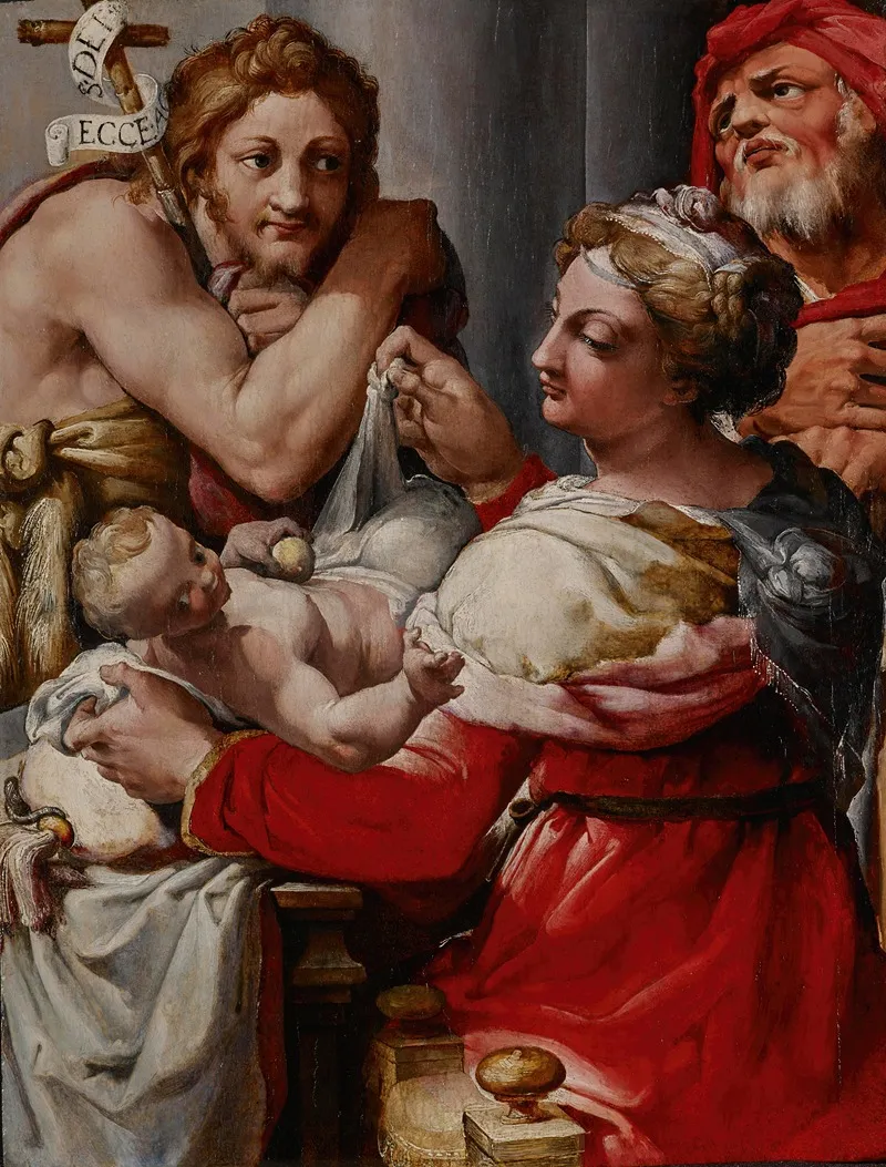The Holy Family With Saint John The Baptist 2 Wall Art by Nosadella (Giovanni Francesco Bezzi) - High-Resolution Digital Print