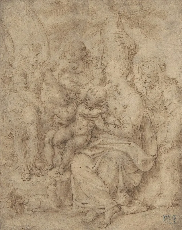 The Holy Family With The Infant Baptist Saint Elizabeth And An Attendant Angel Wall Art by Aurelio Luini - High-Resolution Digital Print