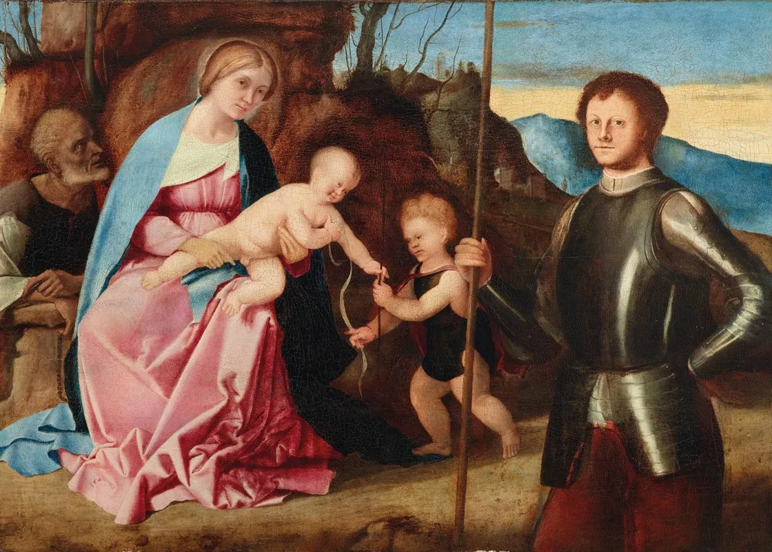 The Holy Family With The Infant Saint John The Baptist And Saint George Wall Art by Marco Basaiti - High-Resolution Digital Print