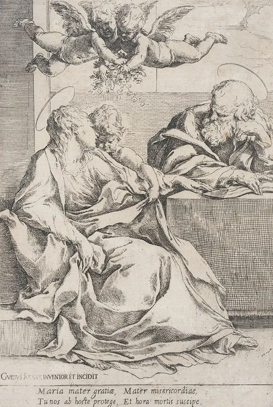 The Holy Family With Two Angels Wall Art by Guido Reni - High-Resolution Digital Print