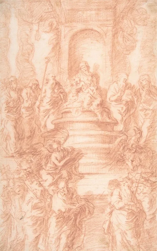 The Holy Kinship Madonna And Child And St John With Prophets And Symbols Of The Four Evangelists Wall Art by Joachim Von Sandrart - High-Resolution Digital Print