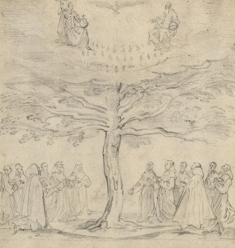 The Holy Trinity In The Tree Of Life Adored By Franciscans