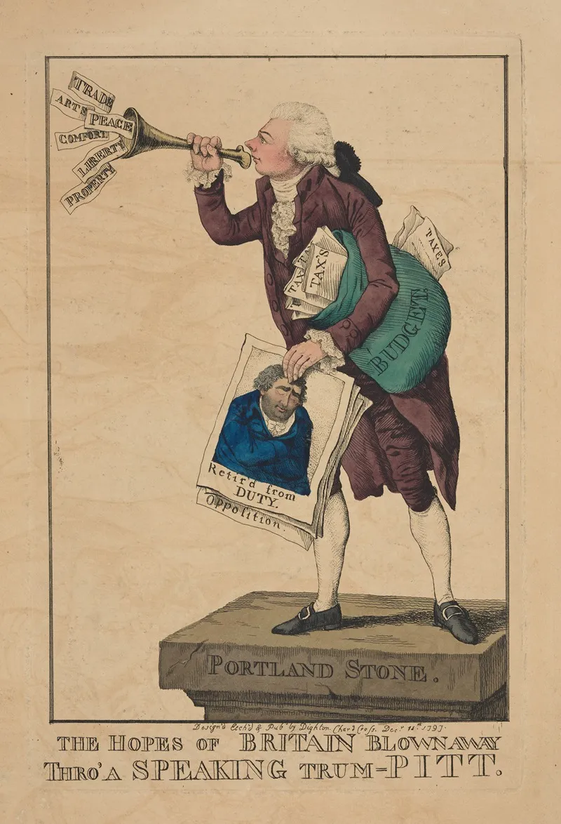 The Hopes Of Britain Blown Away Thro A Speaking Trum Pitt Wall Art by Robert Dighton - High-Resolution Digital Print