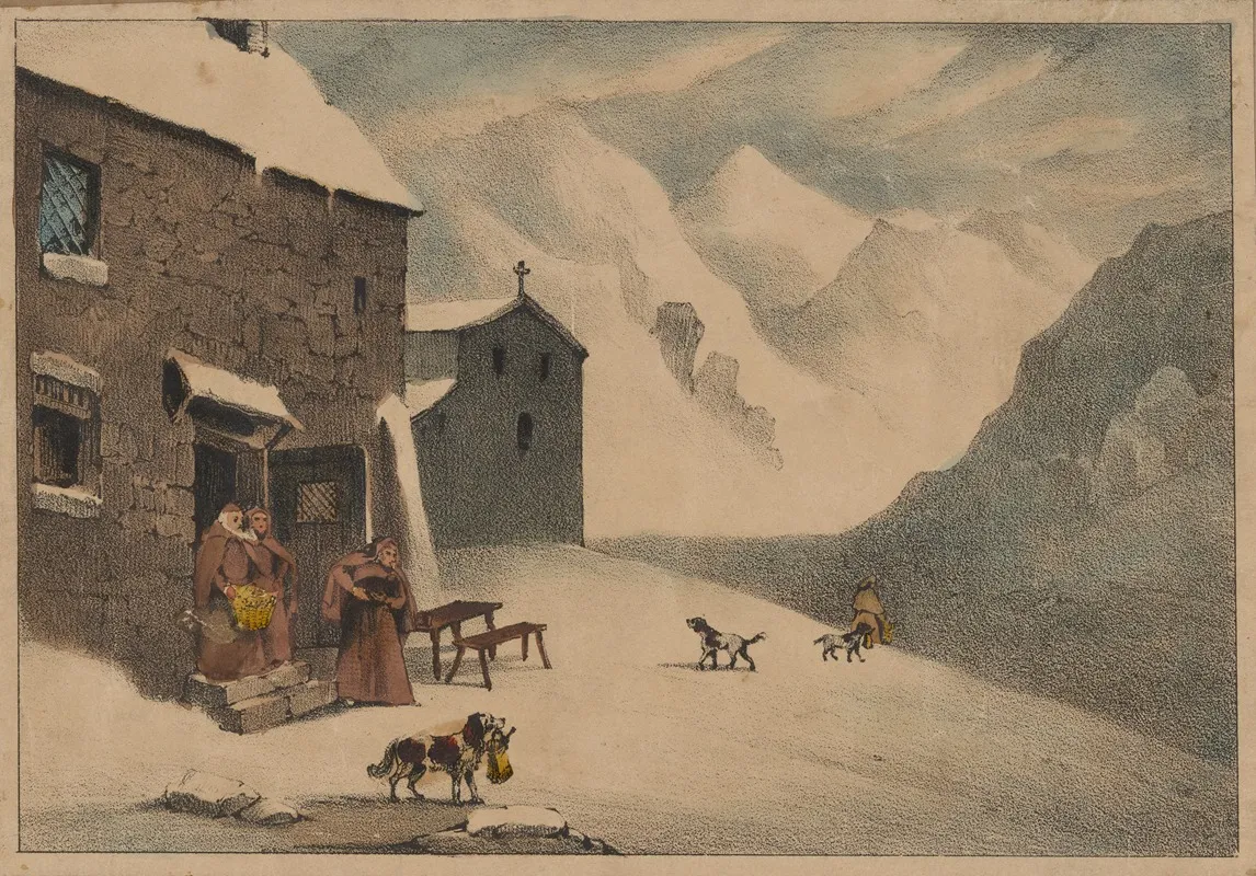 The Hospice Of Mount St Bernard With The Halt Of Napoleon And His Army On Crossing The Alps